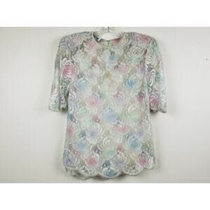 Scala| Dressy Top Beaded Sequins Sheer-Lace Ivory